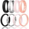Egnaro Women’s Bridal Rings Sets, Inner Arc Ergonomic Breathable Design Silicone Rubber Wedding Bands(SETA4-Black  Marble  Whitepink  Rose Gold)