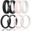 Egnaro Women’s Bridal Rings Sets, Inner Arc Ergonomic Breathable Design Silicone Rubber Wedding Bands(SETA5-Black Black Glamour  Pink Sand  Ivory)