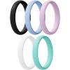Egnaro Women’s Bridal Rings Sets, Thin and Stackable Rings Silicone Women Wedding Bands，Rubber Promise Rings for Gift, Anniversary Ring for Work Out- 2.5mm Width – 1.8mm Thick(B2-Lilac Purple  sky blue  Teal Mist  Black  White)