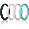 Egnaro Women’s Bridal Rings Sets, Thin and Stackable Rings Silicone Women Wedding Bands，Rubber Promise Rings for Gift, Anniversary Ring for Work Out- 2.5mm Width – 1.8mm Thick(SETH-Black White Silver Glitter White Pink Light Green)