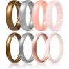 Egnaro Women’s Bridal Rings Sets, Thin and Stackable Rings Silicone Women Wedding Bands，Rubber Promise Rings for Gift, Anniversary Ring for Work Out- 2.5mm Width – 1.8mm Thick(SETA-Bronze  Metallic Silver  Light Rose Gold  Pink Sand)