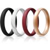 Egnaro Women’s Bridal Rings Sets, Thin and Stackable Rings Silicone Women Wedding Bands，Rubber Promise Rings for Gift, Anniversary Ring for Work Out- 2.5mm Width – 1.8mm Thick(SETN-Black Marble Maroon Rose Gold)