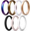 Egnaro Women’s Bridal Rings Sets, Thin and Stackable Rings Silicone Women Wedding Bands，Rubber Promise Rings for Gift, Anniversary Ring for Work Out- 2.5mm Width – 1.8mm Thick(SETB2-Matte Galaxy Bronze Matte Pearl Rose Gold Black Pink Sand White)