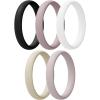 Egnaro Women’s Bridal Rings Sets, Thin and Stackable Rings Silicone Women Wedding Bands，Rubber Promise Rings for Gift, Anniversary Ring for Work Out- 2.5mm Width – 1.8mm Thick(SETC3-Royal Black  Bright Peach  Princess White  Cream Beige  Cloudy Pink)