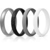 Egnaro Women’s Bridal Rings Sets, Thin and Stackable Rings Silicone Women Wedding Bands，Rubber Promise Rings for Gift, Anniversary Ring for Work Out- 2.5mm Width – 1.8mm Thick(SETD2-Metallic Silver  Black Sparkle  Light Gray  White)