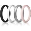 Egnaro Women’s Bridal Rings Sets, Thin and Stackable Rings Silicone Women Wedding Bands，Rubber Promise Rings for Gift, Anniversary Ring for Work Out- 2.5mm Width – 1.8mm Thick(SETE-Black Gray White Silver Pink Sand)