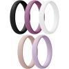 Egnaro Women’s Bridal Rings Sets, Thin and Stackable Rings Silicone Women Wedding Bands，Rubber Promise Rings for Gift, Anniversary Ring for Work Out- 2.5mm Width – 1.8mm Thick(A5-Black  Orchid Haze  White  Light Pink  Light Purple)