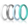 Egnaro Women’s Bridal Rings Sets, Thin and Stackable Rings Silicone Women Wedding Bands，Rubber Promise Rings for Gift, Anniversary Ring for Work Out- 2.5mm Width – 1.8mm Thick(SETG-White Silver Light Blue Light Green)