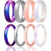 Egnaro Women’s Bridal Rings Sets, Thin and Stackable Rings Silicone Women Wedding Bands，Rubber Promise Rings for Gift, Anniversary Ring for Work Out- 2.5mm Width – 1.8mm Thick(SETA2-Bright Galaxy Metallic Silver Bright Pearl Light Rose Gold Matte Galaxy Metallic Silver Matte Pearl Light Rose Gold)