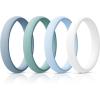 Egnaro Women’s Bridal Rings Sets, Thin and Stackable Rings Silicone Women Wedding Bands，Rubber Promise Rings for Gift, Anniversary Ring for Work Out- 2.5mm Width – 1.8mm Thick(SETR-Blue  Light Green  Light Blue  White)