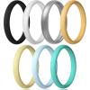 Egnaro Women’s Bridal Rings Sets, Thin and Stackable Rings Silicone Women Wedding Bands，Rubber Promise Rings for Gift, Anniversary Ring for Work Out- 2.5mm Width – 1.8mm Thick(SETD-Black Silver White Silver Glitter Light Orange Light Yellow Light Blue Light Green)