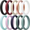 Egnaro Women’s Bridal Rings Sets, Thin and Stackable Rings Silicone Women Wedding Bands，Rubber Promise Rings for Gift, Anniversary Ring for Work Out- 2.5mm Width – 1.8mm Thick(2-Black  Maroon  Cream Beige  Light Rose Gold  White  Light Green  Light Pink  Dark Blue  Green  Cloudy Green)