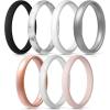 Egnaro Women’s Bridal Rings Sets, Thin and Stackable Rings Silicone Women Wedding Bands，Rubber Promise Rings for Gift, Anniversary Ring for Work Out- 2.5mm Width – 1.8mm Thick(SETC-White Black Silver White Pink Rose Gold Marble White Silver Glitter)