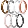 Egnaro Women’s Bridal Rings Sets, Thin and Stackable Rings Silicone Women Wedding Bands，Rubber Promise Rings for Gift, Anniversary Ring for Work Out- 2.5mm Width – 1.8mm Thick(4-Bronze White Silver Light Pink Marble Rose Gold Black Glamour)