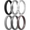 Egnaro Women’s Bridal Rings Sets, Thin and Stackable Rings Silicone Women Wedding Bands，Rubber Promise Rings for Gift, Anniversary Ring for Work Out- 2.5mm Width – 1.8mm Thick(A3-Black  Silver  Marble  Dark silver  Light Gray  Metallic Platinum)
