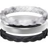 Egnaro Women’s Rings Enhancers, Silicone Thin and Stackable Rubber Wedding Bands, Variety Multipack With Breathable Grooves Workout Accessories(T-Marble  Metallic Silver  Black)