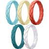 Egnaro Women’s Silicone Stackable Rings 3.5mm Wide 2mm Thick, Rubber Flexible Hypoallergenic Wedding Bands For Workout Leaf Braided Fashion(SETA82-Cinnabar Red  Sunlight Yellow  Lapis Blue  Jade Green  Peal White)