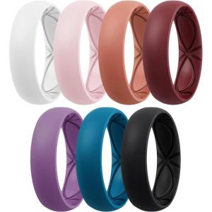 Egnaro 4/5/8 Variety Multipack Ergonomic Breathable Anniversary Rings, 6mm Wide – 2mm Thick Rubber Wedding bands women, silicone Rings Women with Half Size(SETO-Maroon Orange Blue Jewel Orchid Haze Black Whitepink White)