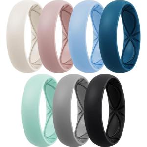 Egnaro 4/5/8 Variety Multipack Ergonomic Breathable Anniversary Rings, 6mm Wide – 2mm Thick Rubber Wedding bands women, silicone Rings Women with Half Size(SETN-Ivory Classic Blue Opal Green Sea Blue Light Pink Light Gray Black)