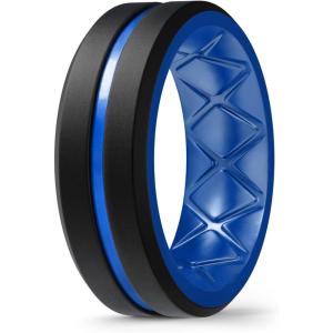 Egnaro Men’s Silicone Ring 1/4/6 Multipack, Workout Travel Rubber Wedding Bands For Him, 8mm Width 2mm Thickness(D1-Black/Light Blue)