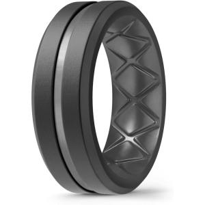 Egnaro Men’s Silicone Ring 1/4/6 Multipack, Workout Travel Rubber Wedding Bands For Him, 8mm Width 2mm Thickness(D4-Black Gray)