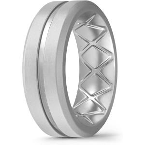 Egnaro Men’s Silicone Ring 1/4/6 Multipack, Workout Travel Rubber Wedding Bands For Him, 8mm Width 2mm Thickness(D5-Silver)