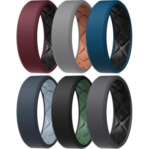 Egnaro Men’s Silicone Rings, 7.5mm Wide 2.5mm Thick Rubber Bands For Him, Ergonomic Beveled Edge Two Tone Waterproof Workout Accessories(SETC4-Maroon/Black  Light Gray/Pumpkin  Blue Iris/Black  Blue Gray/Arctic Ice  Black Gray/Black  Black/Ink Green)