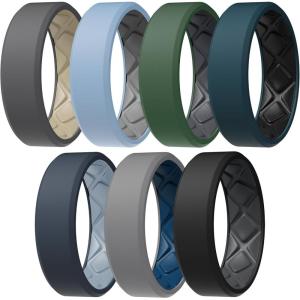 Egnaro Men’s Silicone Rings, 7.5mm Wide 2.5mm Thick Rubber Bands For Him, Ergonomic Beveled Edge Two Tone Waterproof Workout Accessories(SETC5-Light Gray/Sea Blue  Classic Blue/Light Gray  Ink Green/Black Gray  Teal Blue/Black  Blue Gray/Arctic Ice  Dark Gray/Greige  Black/Black Gray)