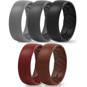 Egnaro Men’s Silicone Rings 8mm Wide 2.2mm Thick Rubber Wedding Bands, 1/4/5/6/7 Multipack of Breathable Patent-Pending Design(SETI-Light Gray Red Tan Black Gray Black)