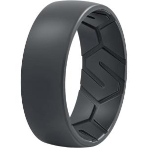 Egnaro Men’s Silicone Rings 8mm Wide 2.2mm Thick Rubber Wedding Bands, 1/4/5/6/7 Multipack of Breathable Patent-Pending Design(SETK-Dark Gray)