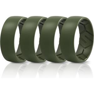 Egnaro Men’s Silicone Rings 8mm Wide 2.2mm Thick Rubber Wedding Bands, 1/4/5/6/7 Multipack of Breathable Patent-Pending Design(SETN-Olive Green Olive Green Olive Green Olive Green)