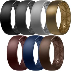Egnaro Men’s Silicone Rings 8mm Wide 2.5mm Thick, Multipack Ergonomic Rubber Wedding Bands For Him, Breathable Grooves For Workout(SETB4-Black  Black Gray  Light Gray  Bronze  Burgundy  Midnight Blue  Dark Brown)