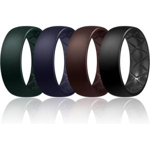 Egnaro Men’s Silicone Rings 8mm Wide 2.5mm Thick, Multipack Ergonomic Rubber Wedding Bands For Him, Breathable Grooves For Workout(SETC12-Pine Green  Black Purple  Coffee Brown  Black)