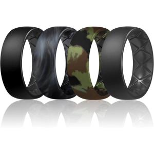 Egnaro Men’s Silicone Rings 8mm Wide 2.5mm Thick, Multipack Ergonomic Rubber Wedding Bands For Him, Breathable Grooves For Workout(SETC14-Black  Black  Black Gray Black Camo  Army Camo  Black Gray)