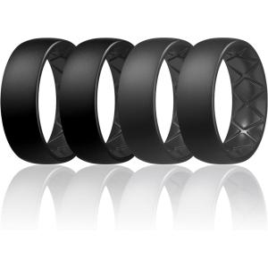 Egnaro Men’s Silicone Rings 8mm Wide 2.5mm Thick, Multipack Ergonomic Rubber Wedding Bands For Him, Breathable Grooves For Workout(SETC3-Black  Black  Black Gray  Black Gray)