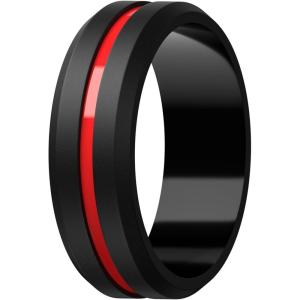 Egnaro Men’s Silicone Wedding Rings – 8.2mm x 2.6mm, Middle Engraved Rubber Engagement Bands, 1/4/6 Multipack For Workout(A2-Black/Lava)
