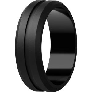 Egnaro Men’s Silicone Wedding Rings – 8.2mm x 2.6mm, Middle Engraved Rubber Engagement Bands, 1/4/6 Multipack For Workout(A3-Black)