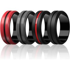 Egnaro Men’s Silicone Wedding Rings – 8.2mm x 2.6mm, Middle Engraved Rubber Engagement Bands, 1/4/6 Multipack For Workout(B1-Lava/Black  Dark Gray/Black  Black/Lava  Black)