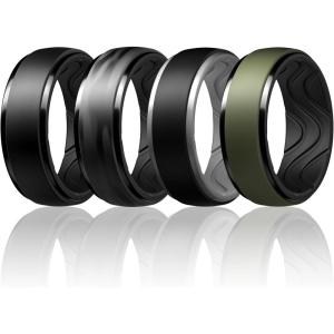 Egnaro Men’s Silicone Wedding Rings: 10mm Wide 2.5mm Thick Rubber Ring – Hypoallergenic for Gym/Outdoor/Gift(SETC-Black Gray-Black Camo/Black Black/Light Gray Olive Green/Black Black/Black)