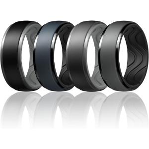Egnaro Men’s Silicone Wedding Rings: 10mm Wide 2.5mm Thick Rubber Ring – Hypoallergenic for Gym/Outdoor/Gift(SETD-Black/Light Gray Blue Gray/Black Dark Gray/Black Black Gray/Light Gray)