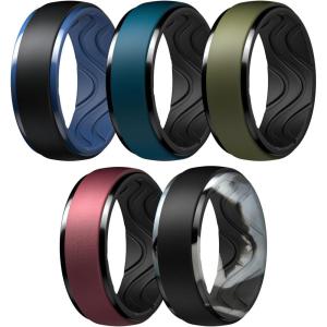 Egnaro Men’s Silicone Wedding Rings: 10mm Wide 2.5mm Thick Rubber Ring – Hypoallergenic for Gym/Outdoor/Gift(SETG-Black/Black Gray Camo Olive Green/Black Black/Dark Blue Metallic Burgundy/Black Blue Iris/Black)