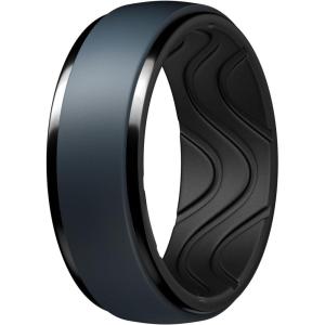 Egnaro Men’s Silicone Wedding Rings: 10mm Wide 2.5mm Thick Rubber Ring – Hypoallergenic for Gym/Outdoor/Gift(SETL-Blue Gray/Black)