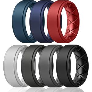 Egnaro Mens Silicone Wedding Rings 8mm x 2mm, Step Edge Rubber Engagement Bands 1/4/7 Multipack Comfort For Workout Travel(A2-Twilight Blue  Dark Blue  Red  Light Gray  Black Gray  Dark Gray  Black)