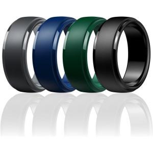 Egnaro Men’s Silicone Wedding Rings: Classic Black Style Rubber ring – Hypoallergenic for Gym/Outdoor/Gift(1/4/7 Variety Pack with Half Size)(SETE-Dark Blue Pine Green Black Gray Black)