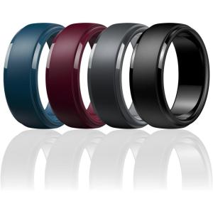 Egnaro Men’s Silicone Wedding Rings: Classic Black Style Rubber ring – Hypoallergenic for Gym/Outdoor/Gift(1/4/7 Variety Pack with Half Size)(SETF-Black Gray Maroon Twilight Blue Black)