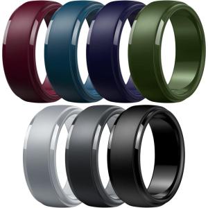 Egnaro Men’s Silicone Wedding Rings: Classic Black Style Rubber ring – Hypoallergenic for Gym/Outdoor/Gift(1/4/7 Variety Pack with Half Size)(SETG-Light Gray Dark Foliage Green Twilight Blue Black Gray Maroon Black Purple Black)