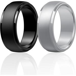 Egnaro Men’s Silicone Wedding Rings: Classic Black Style Rubber ring – Hypoallergenic for Gym/Outdoor/Gift(1/4/7 Variety Pack with Half Size)(SETN-Silver Black)