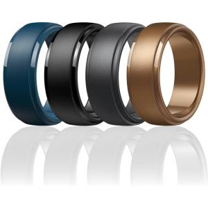 Egnaro Men’s Silicone Wedding Rings: Classic Black Style Rubber ring – Hypoallergenic for Gym/Outdoor/Gift(1/4/7 Variety Pack with Half Size)(SETR-Twilight Blue Black Metal Black Gray Bronze)