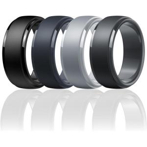 Egnaro Men’s Silicone Wedding Rings: Classic Black Style Rubber ring – Hypoallergenic for Gym/Outdoor/Gift(1/4/7 Variety Pack with Half Size)(SETS-Black Blue Gray Light Gray Black Gray)