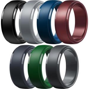Egnaro Men’s Silicone Wedding Rings: Classic Black Style Rubber ring – Hypoallergenic for Gym/Outdoor/Gift(1/4/7 Variety Pack with Half Size)(SETT-Light Gray Black Gray Metallic Burgundy Emerald Green Sea Blue Blue Gray Black)